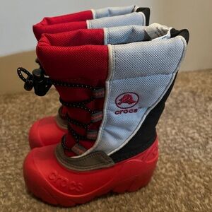 CROCS Snowmini Winter Snow Boots Red & Gray Children size 6-7